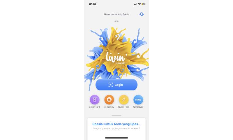 Tampilan halaman login livin by mandiri