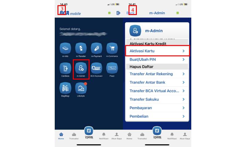 Tampilan m-Admin BCA Mobile