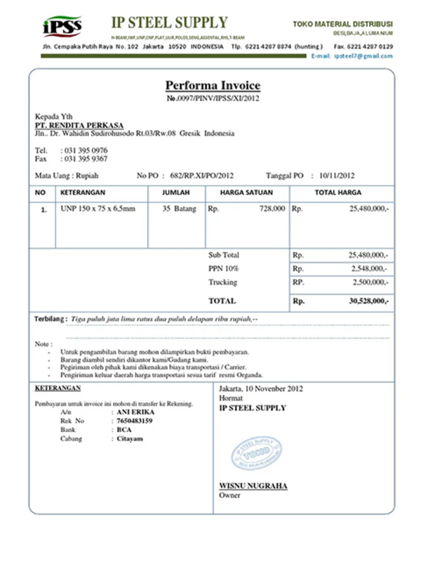 Contoh Proforma Invoice Dalam Bahasa Inggris Imagesee Riset 3761