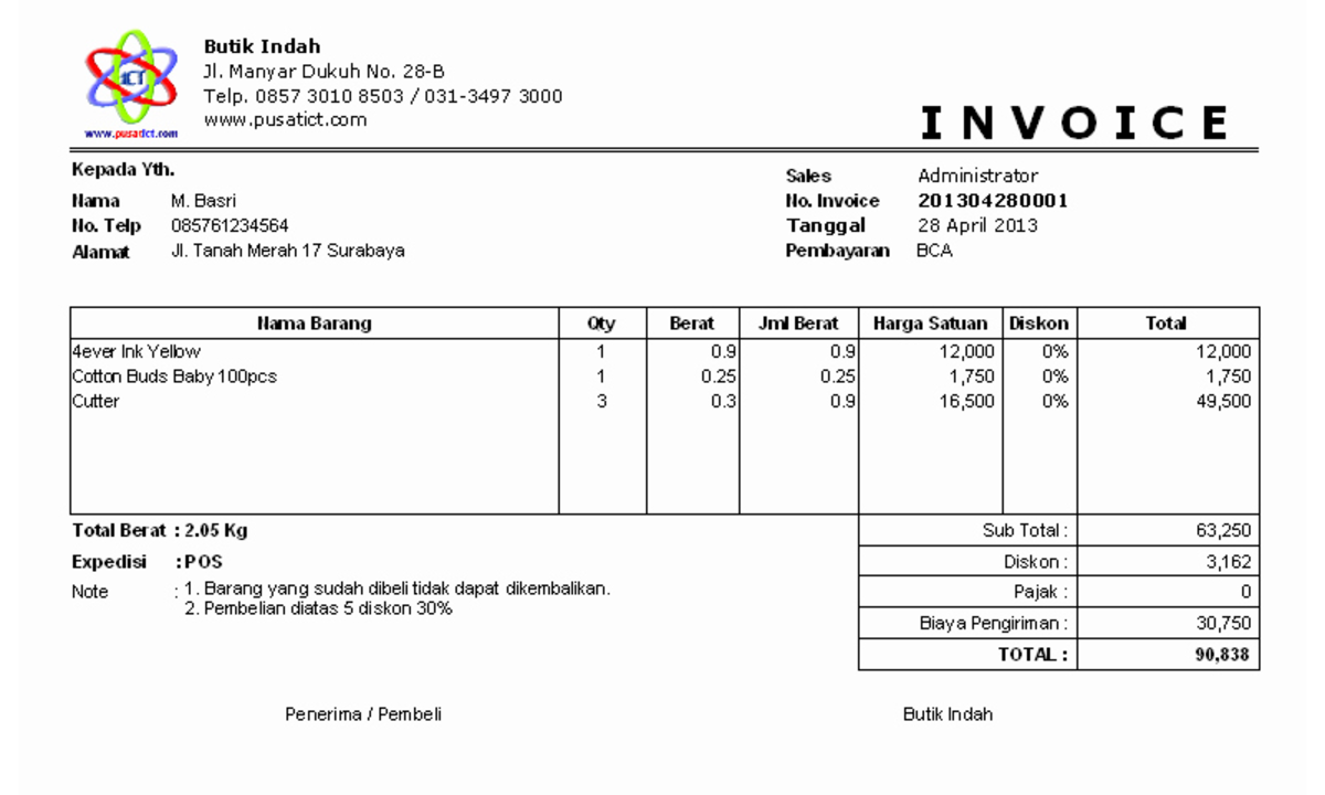 15 Contoh Invoice Tagihan Pembayaran And Penjualan Terlengkap 3838