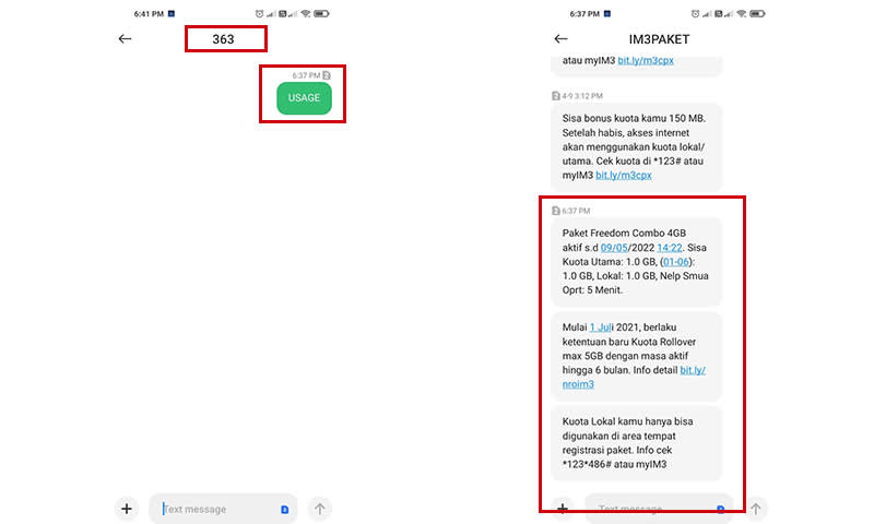 cara cek kuota indosat melalui sms