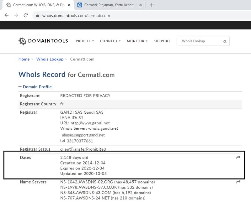 cermati pada whois.domaintools.com