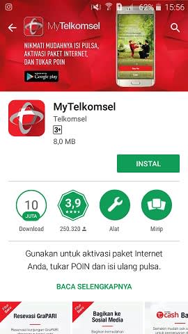 Tampilan Aplikasi MyTelkomsel via Play Store (Android)