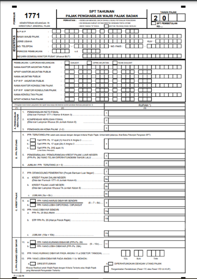 SPT Tahunan Badan 1771