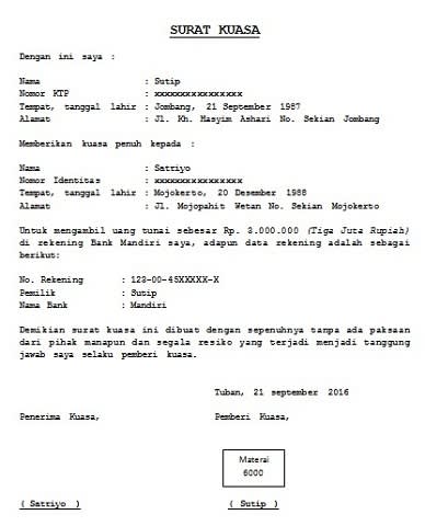 Contoh Surat Kuasa Penarikan Uang Di Bank - Berbagi Contoh ...