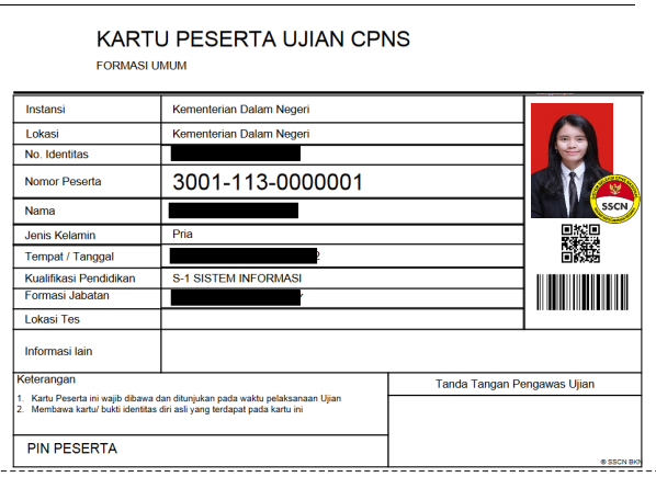 Contoh Kartu Peserta Ujian CPNS