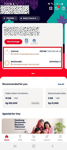 cara cek kuota telkomsel melalui aplikasi