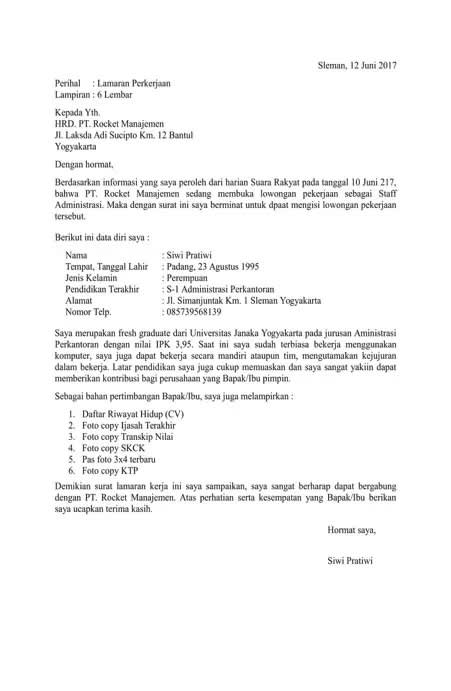 Contoh Surat Lamaran Kerja yang Tepat