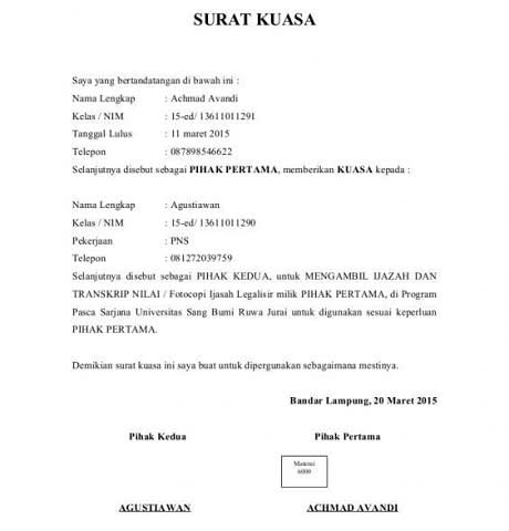 Contoh Surat Kuasa Khusus Gudang Surat