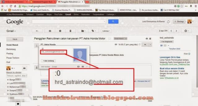 Lowongan kerja palsu menggunakan domain gratis pada alamat email