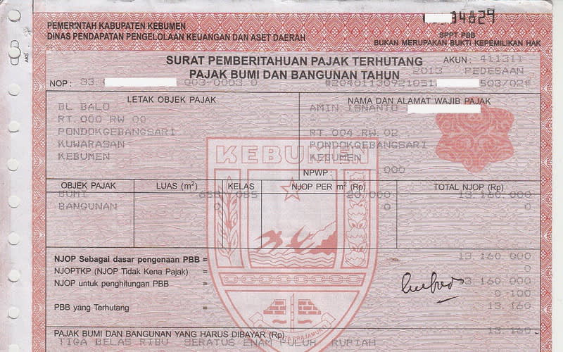 Surat Pemberitahuan Pajak Terhutang Pajak Bumi dan Bangunan (SPPT-PBB)