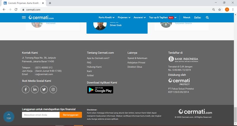 informasi kontak pada website cermati