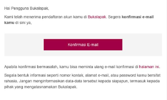 Email Konfirmasi Bukalapak